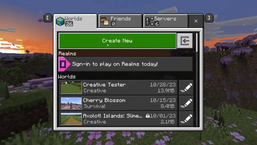 Minecraft Create New World Interface